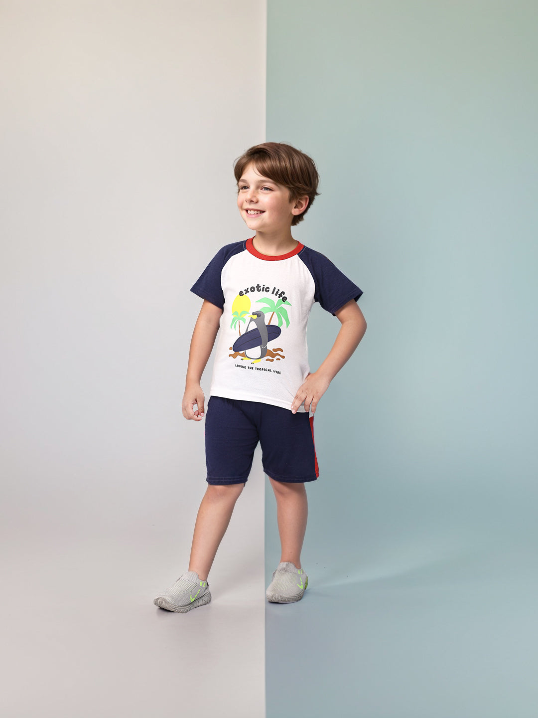 Boys' Printed Cotton T-Shirts and Shorts Set