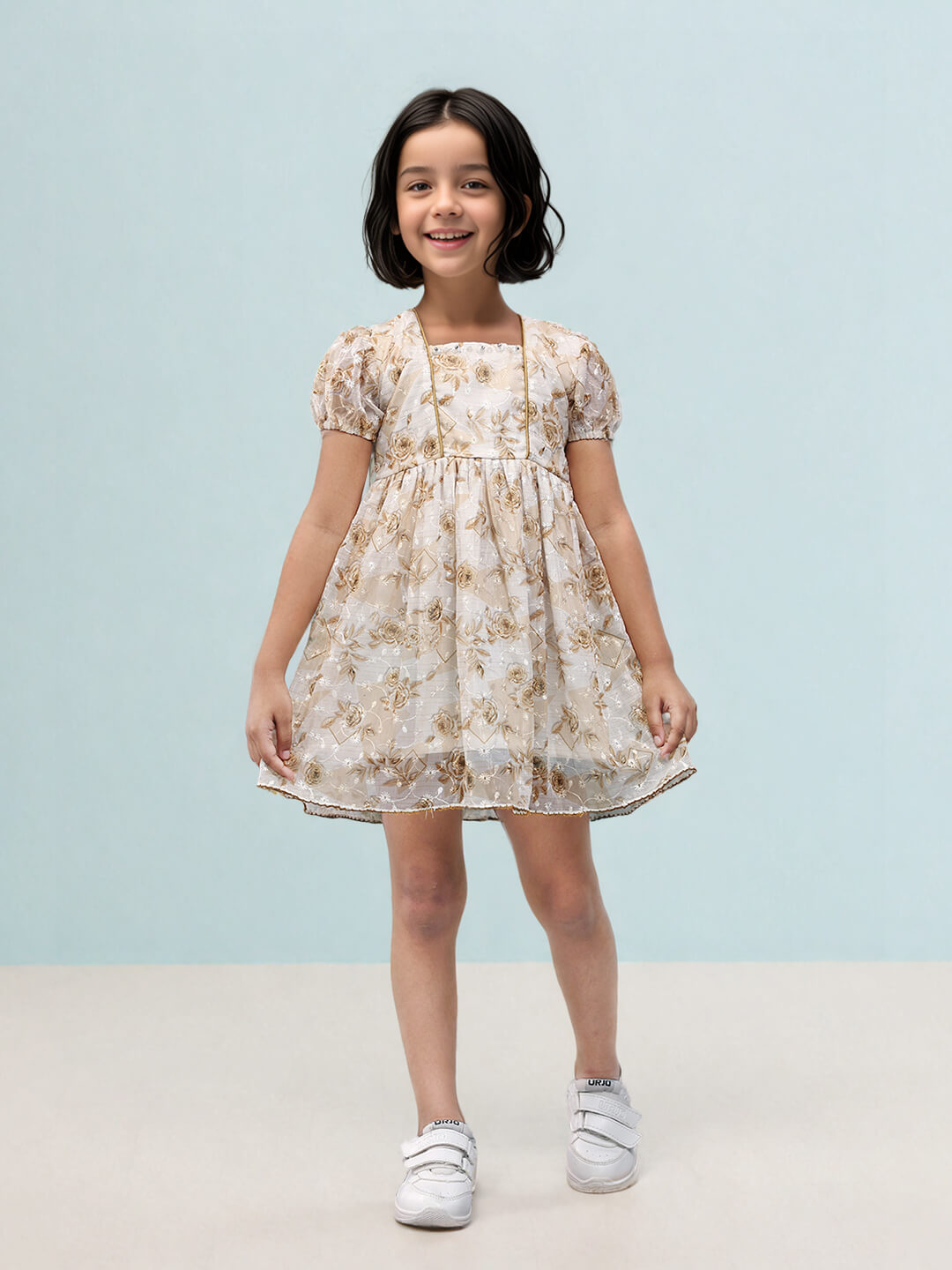 Toonyport Girls' Gold Fit & Flared Dress