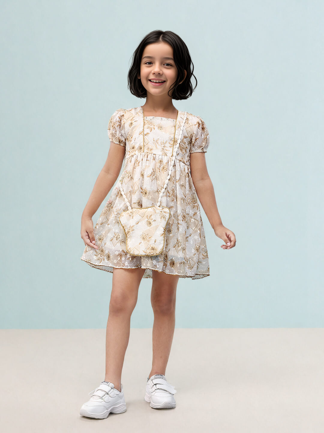 Toonyport Girls' Gold Fit & Flared Dress