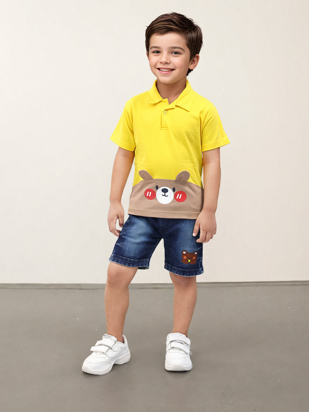 Bright & Bold Boys' Teddy Printed Premium Denim Pant Set