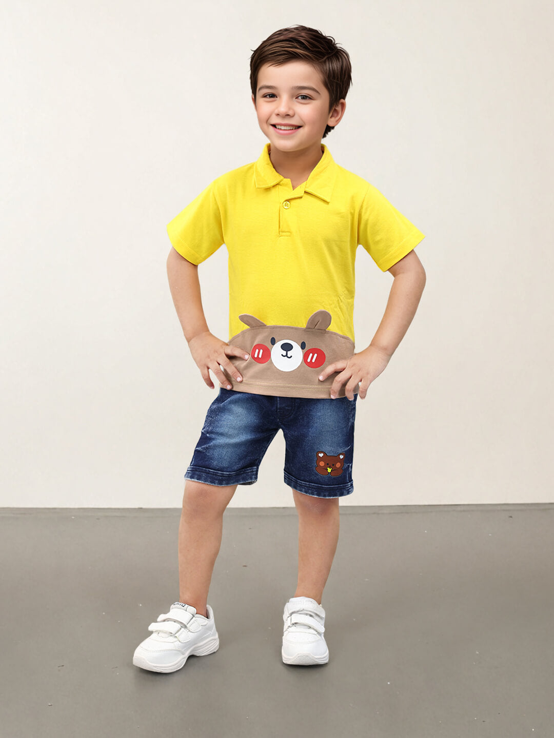 Bright & Bold Boys' Teddy Printed Premium Denim Pant Set