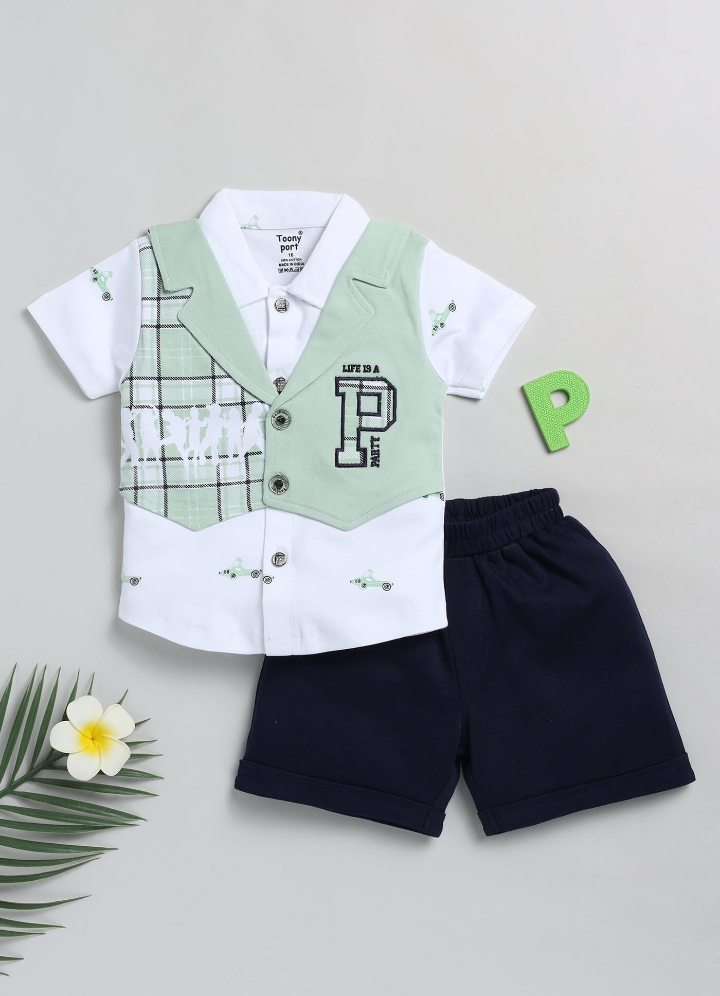 100% Cotton Shirt & Short Sets For Infants