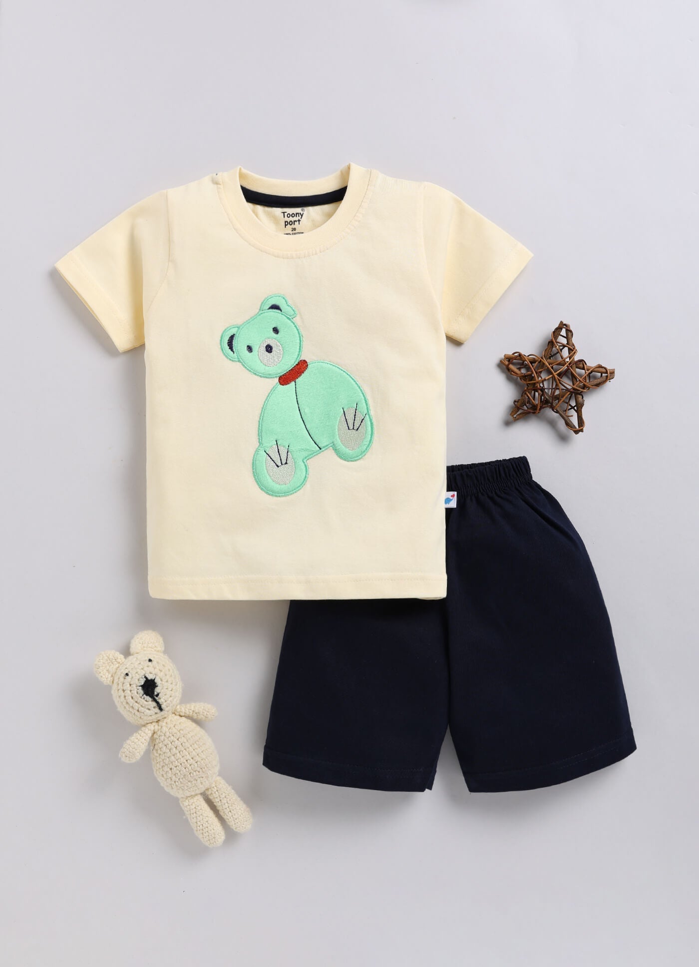 Toonyport Teddy Bear Patched Cotton Clothing Set