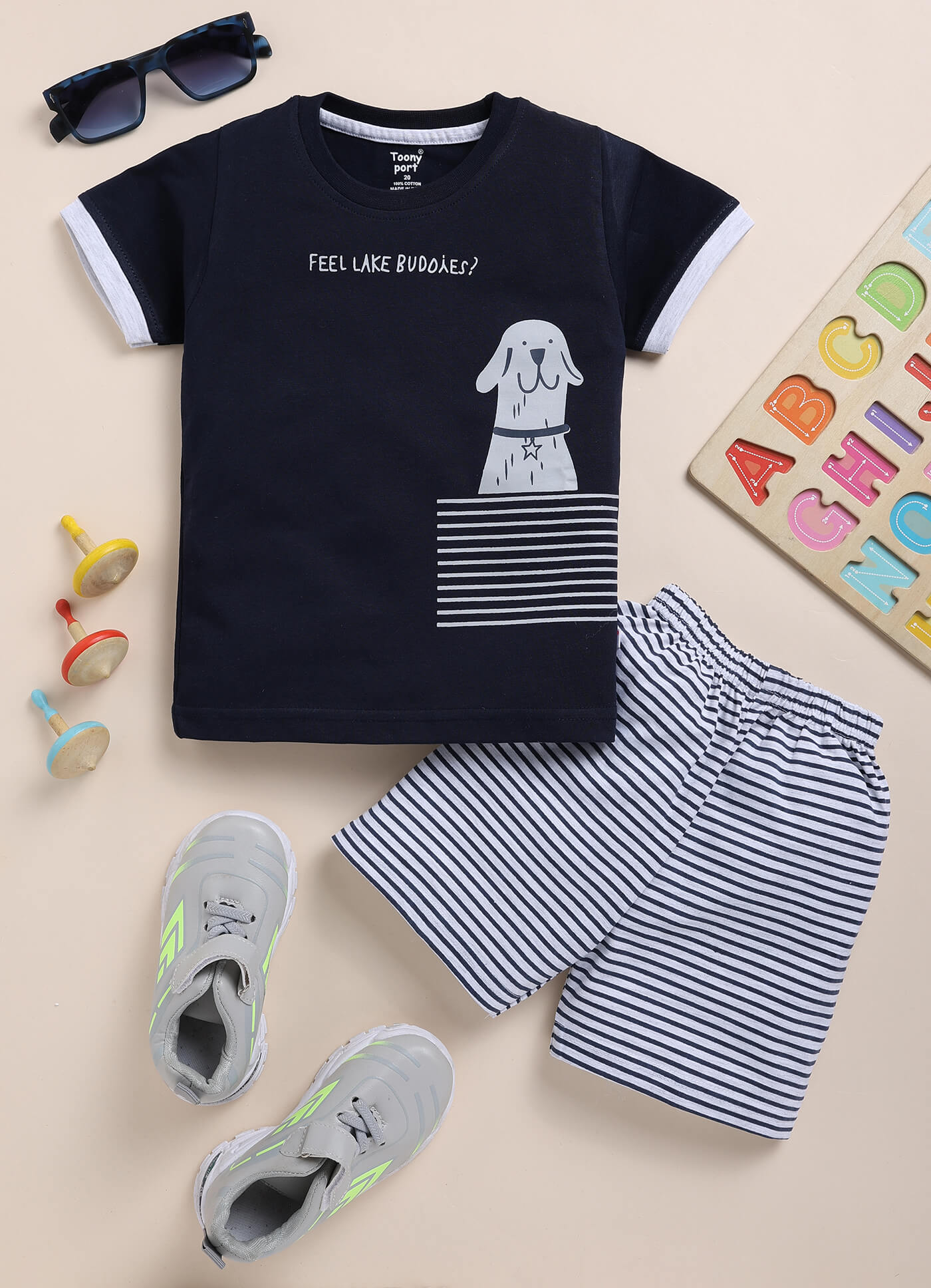 Toonyport Animal Printed Cotton T-shirt & Shorts Summer Set For Boys