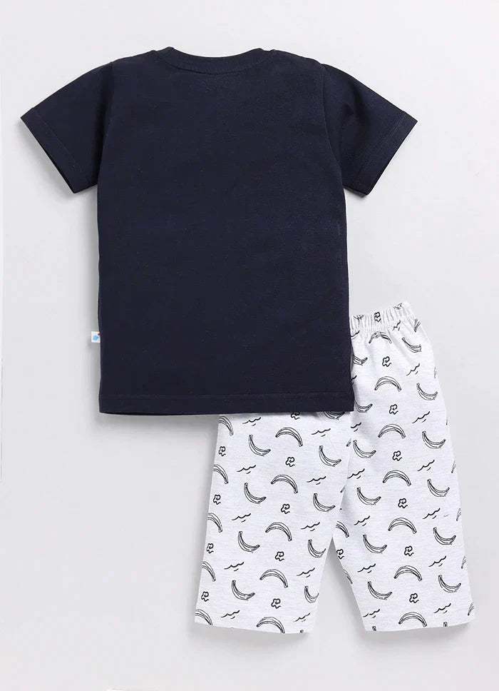 Toonyport Graphic Printed Cotton T-Shirt & Three Quarter Pant Summer Set For Boys