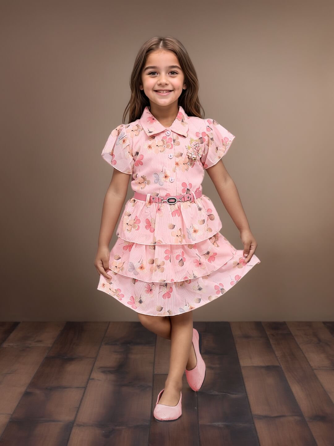 Toonyport Chiffon Printed Fit and Flare Frocks for Girls
