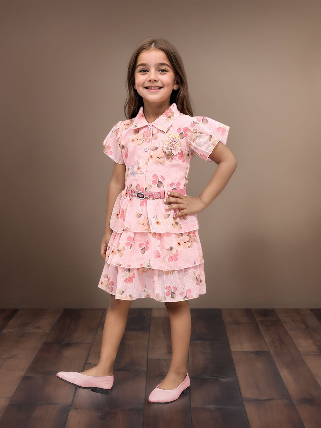 Toonyport Chiffon Printed Fit and Flare Frocks for Girls