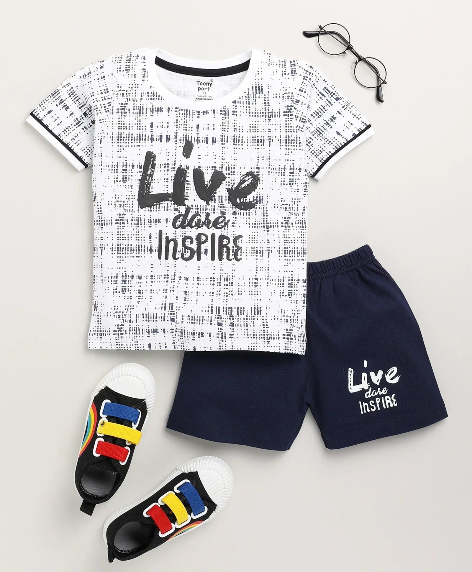 Toonyport Typography Printed Cotton T-Shirt & Shorts Summer Set For Boys