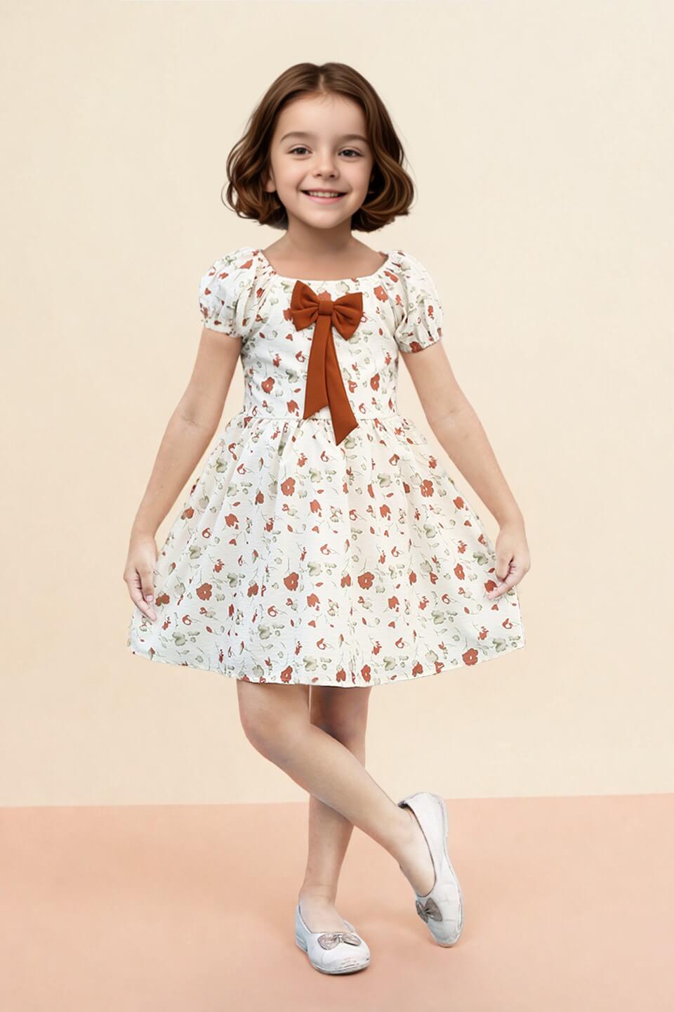 Toonyport Girls' Floral Printed Flared Dress