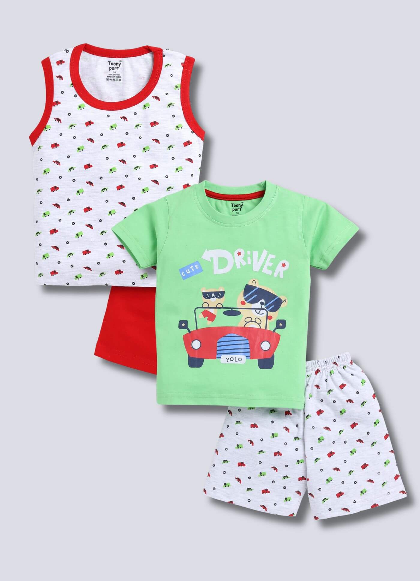 Boys Pack Of 2 Printed Pure Cotton T-shirt with Short Sets