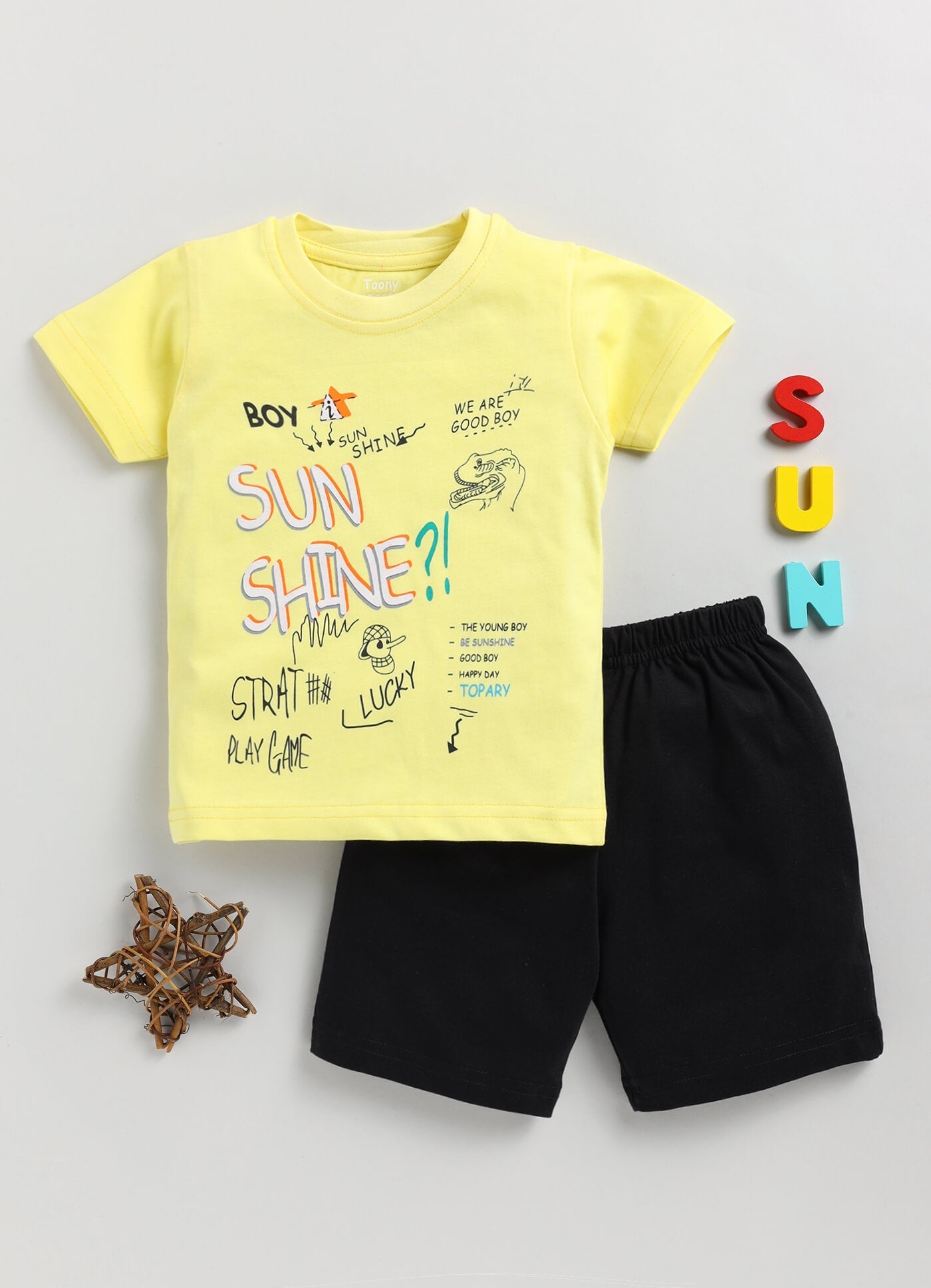 Toonyport Typographic Printed Cotton T-Shirt & Shorts Summer Set For Boys