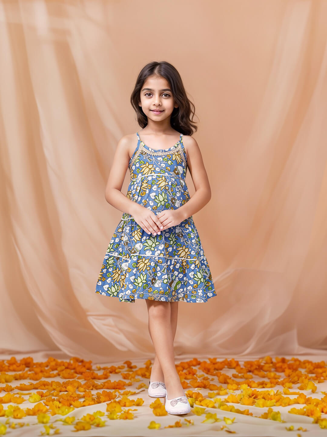 Girls Cotton Printed Fit & Flare Dress