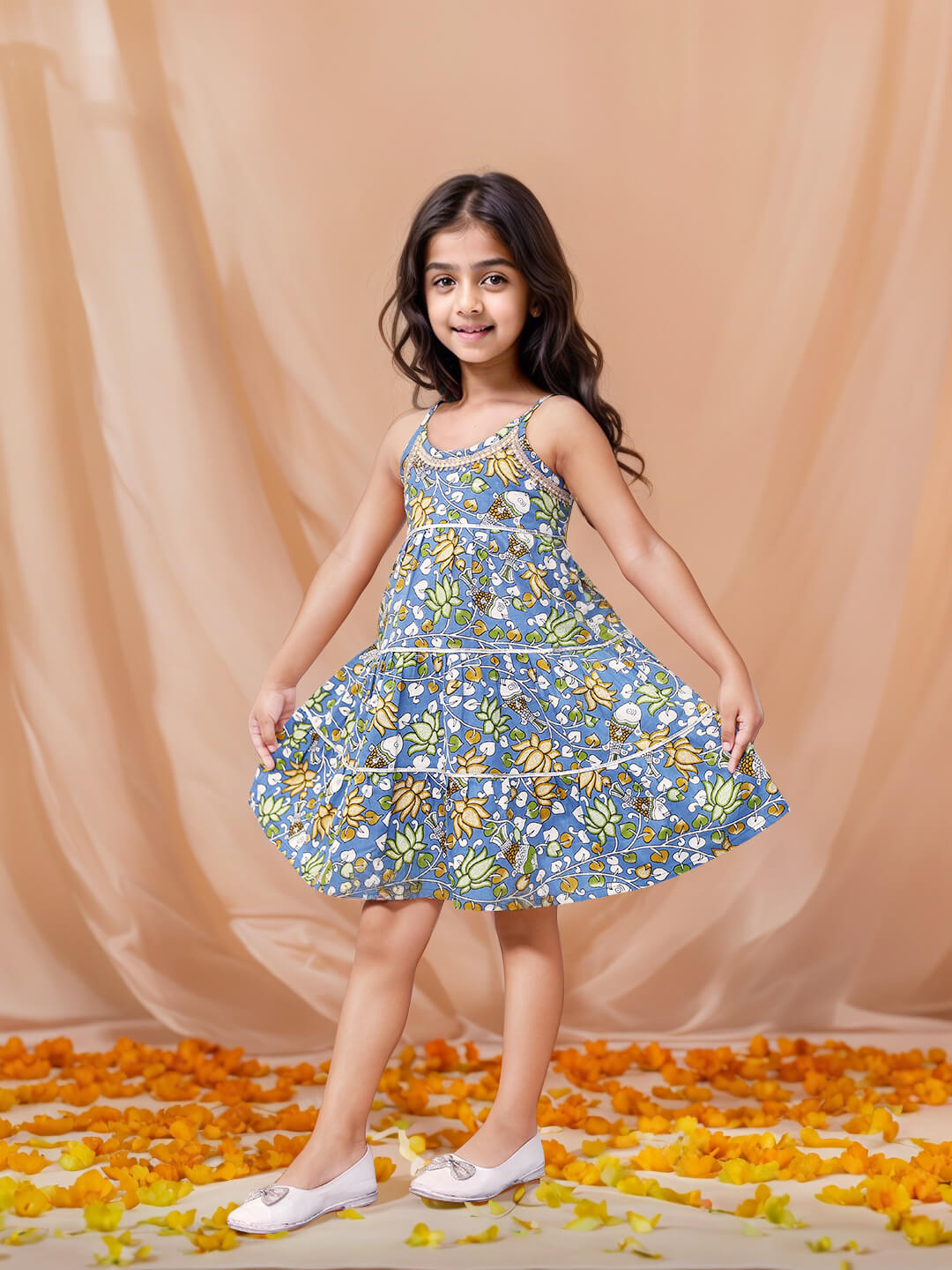 Girls Cotton Printed Fit & Flare Dress
